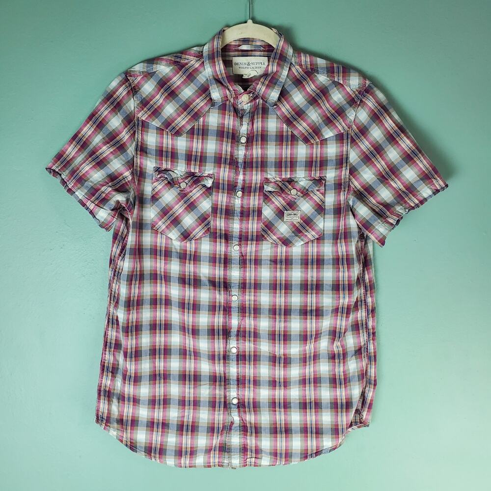 Denim & Supply Ralph Lauren Mens Multicolor Plaid Pearl Snap Shirt Size Medium